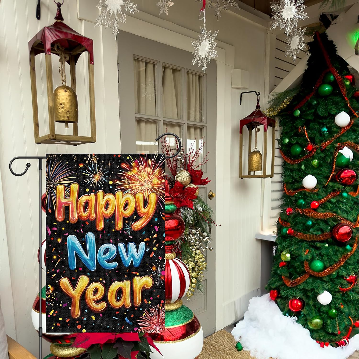 Happy New Year Garden Flag 12x18 Inch Double Sided Burlap, Firework Sparkle Night Sky Welcome 2026 Yard Flag for Outside lawn Celebrate Party - Image 2