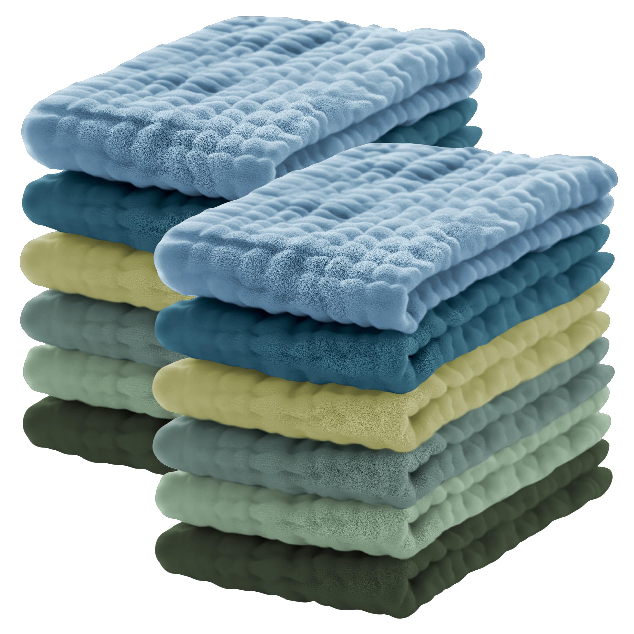 Lovely Care 12 Pack Muslin Burp Cloths 100% Cotton Muslin Cloths Large 20''x10'' Extra Soft and Absorbent Baby Burping Cloth - Sage, Teal and Blue
