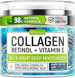 Collagen Cream for Face with Retinol & Hyaluronic Acid - Face Moisturizer for Women & Men - Skin Tightening & Firming - Anti Aging Daily Face Moisturizer in an Airless Pump - Intense Hydration - 1.7oz