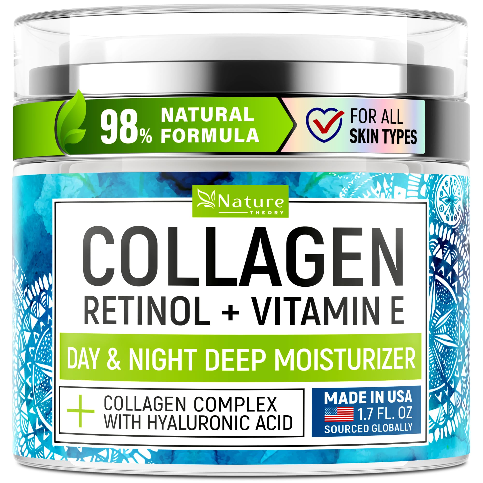 Collagen Cream - Anti Aging Face Moisturizer - Day & Night - Made in USA - Natural Formula with Hyaluronic Acid & Vitamin C - Cleanse, Moisturize, and Protect Your Skin