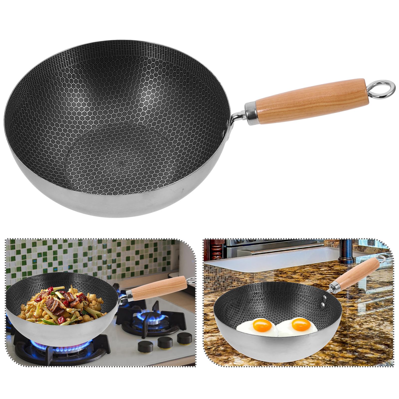 Abaodam Padella e Facile da Pulire Manico Ergonomico per Friggere in Acciaio Inossidabile Struttura a Nido D'ape per Cucina e Grill