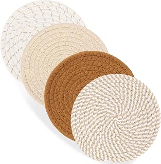 Billbotk 7-Inch Heat Resistant Cotton Trivets Set of 4 - Hot Pads for Pots, Pans & Dishes, Farmhouse Kitchen Decor (Brown)
