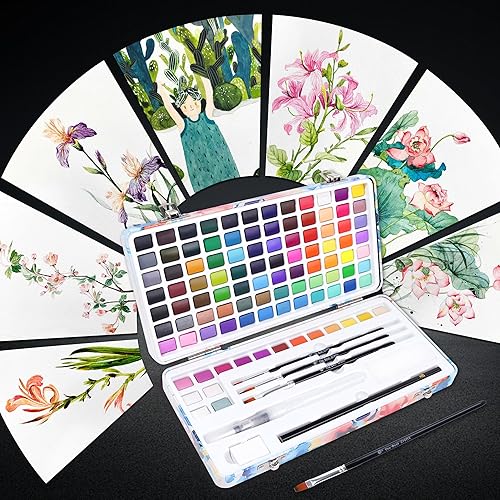 Miniatura 5 de TBC The Best Crafts Juego de pintura de acuarela de 100 colores para niños, estudiantes y artistas, aficionados, principiantes. El juego incluye