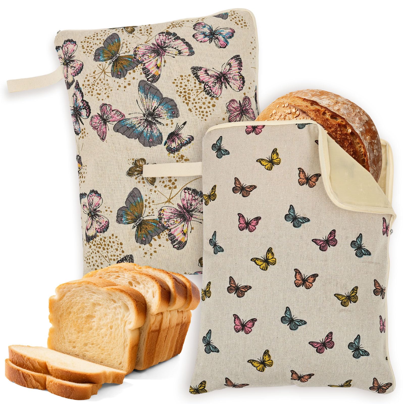 2 Pack Beeswax Bread Bags, Resusable Natural Beeswax-Cotton Linen Storage Bag with Zipper and Handle, Freshness Keeper for Homemade, Sourdough, Bakery Essentials(Sytle 1)