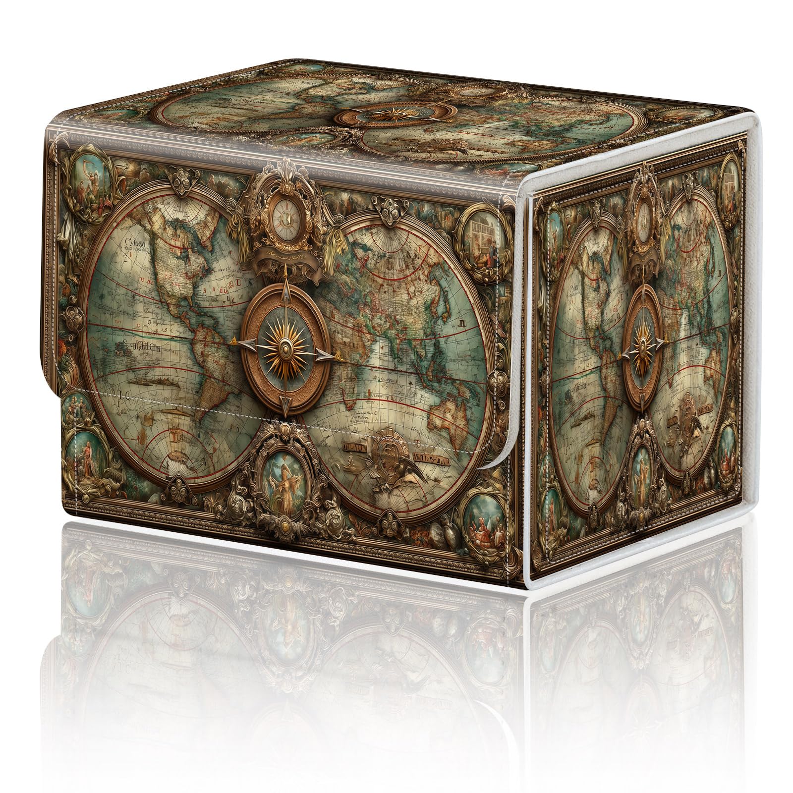 Card Game Storage Box for TCG Deck Box MTG Card Box Organizer Trading Card Case Commander Deck Box TCG Card Storage Box Magnetic Closure Creative Pattern Up to 200 Cards, Ancient World Map