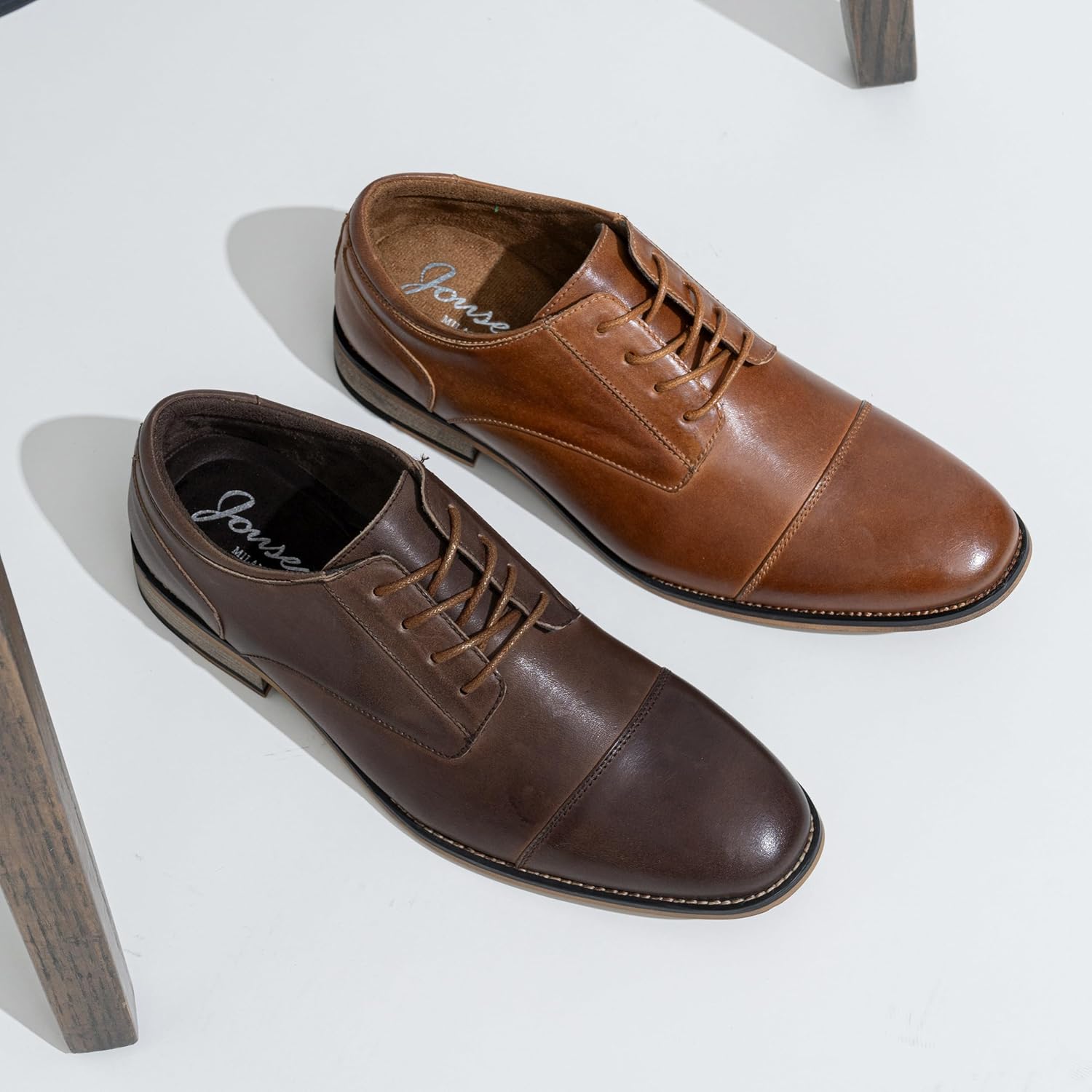 Jousen Men's Dress Shoes Leather Classic Formal Mens Oxfords Retro Derby Oxford - Image 9