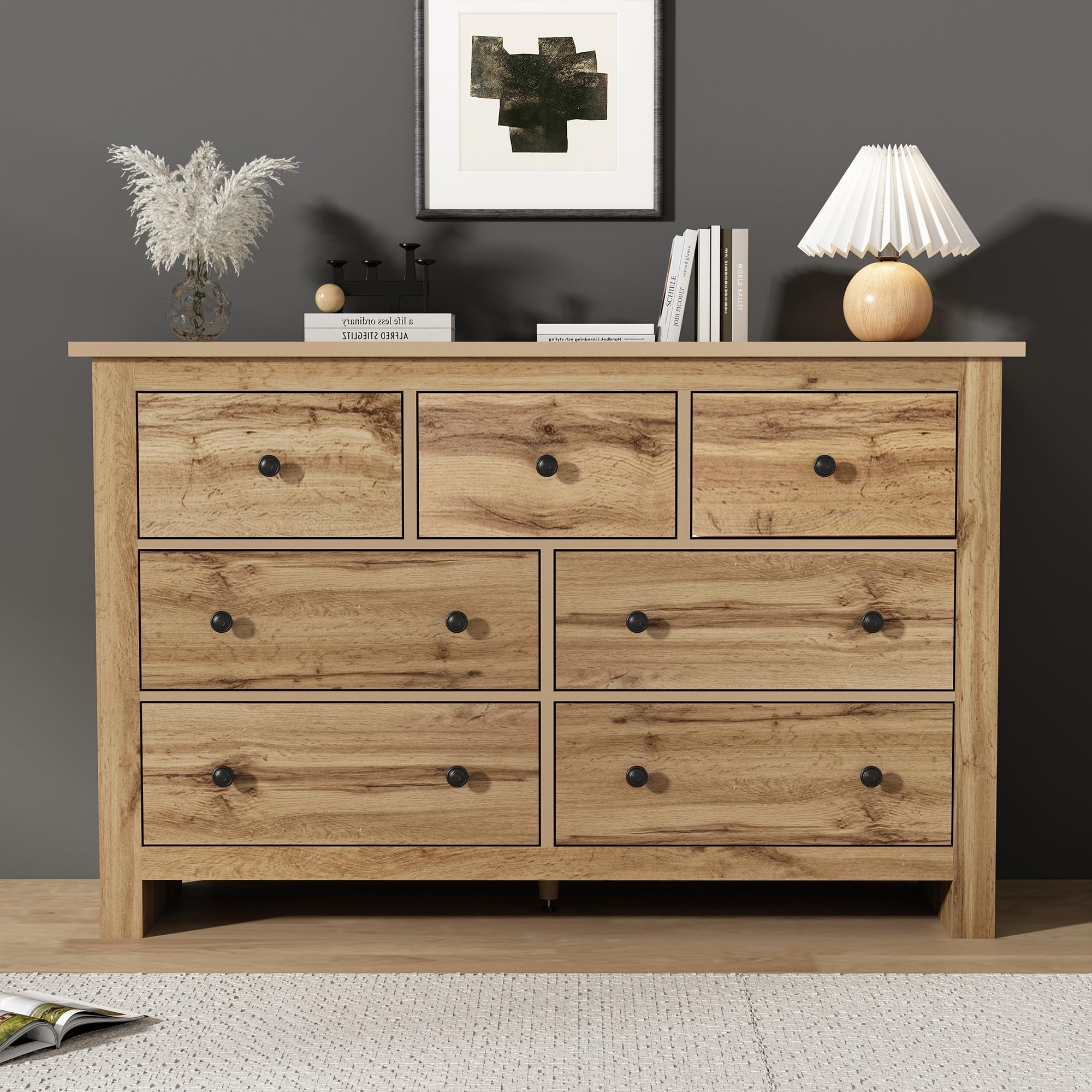 Moderno minimalista de gran capacidad comedor gabinete con varios cajones buffet, gabinete de barra de café con 7 cajones para entrada, cocina, comedor y sala de estar (color madera)