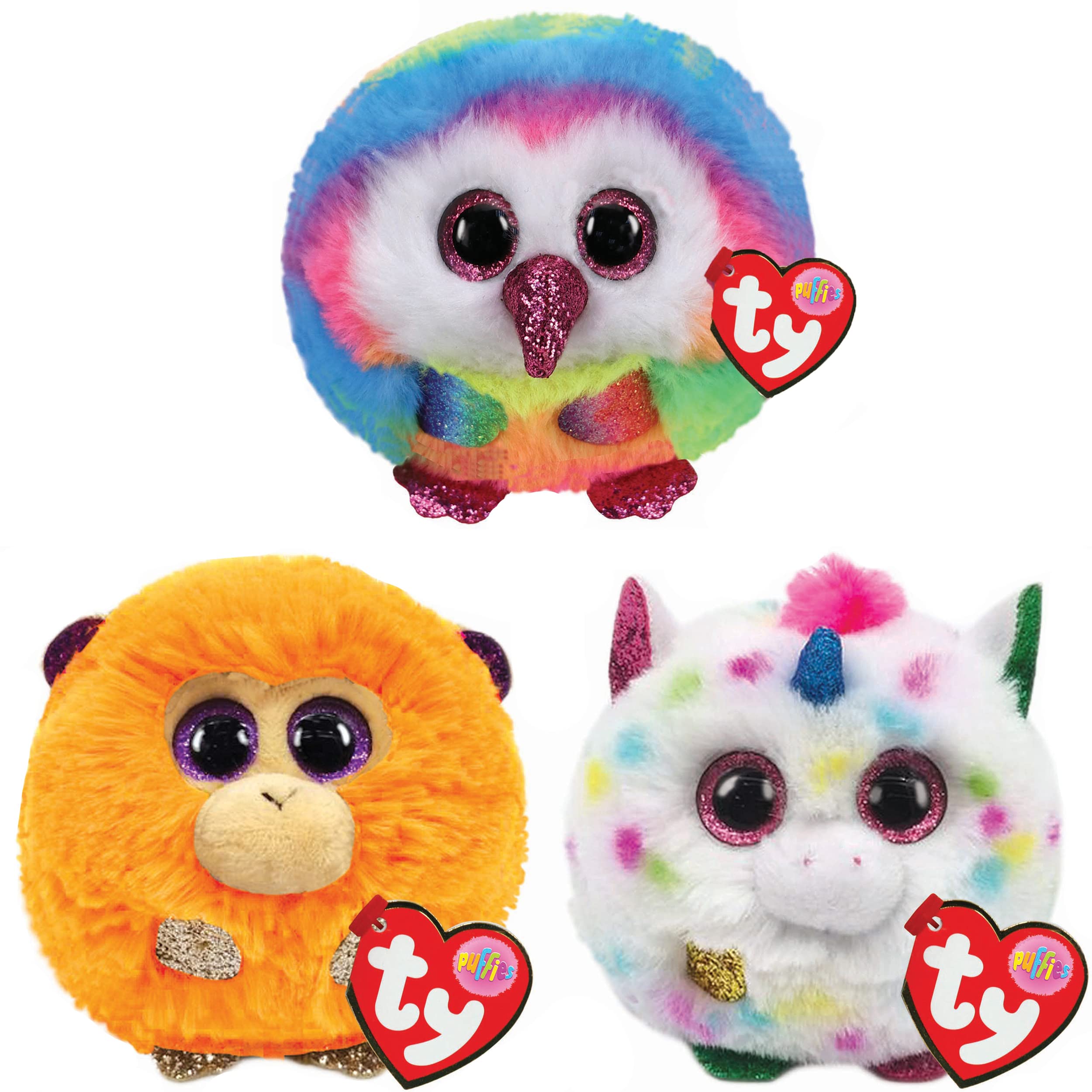 TY Puffies Soft Plush Toy Multipack | Owen, Coconut, Harmonie | 4 Inch Collectible Cuddly Stuffed Beanie Baby Teddy x3