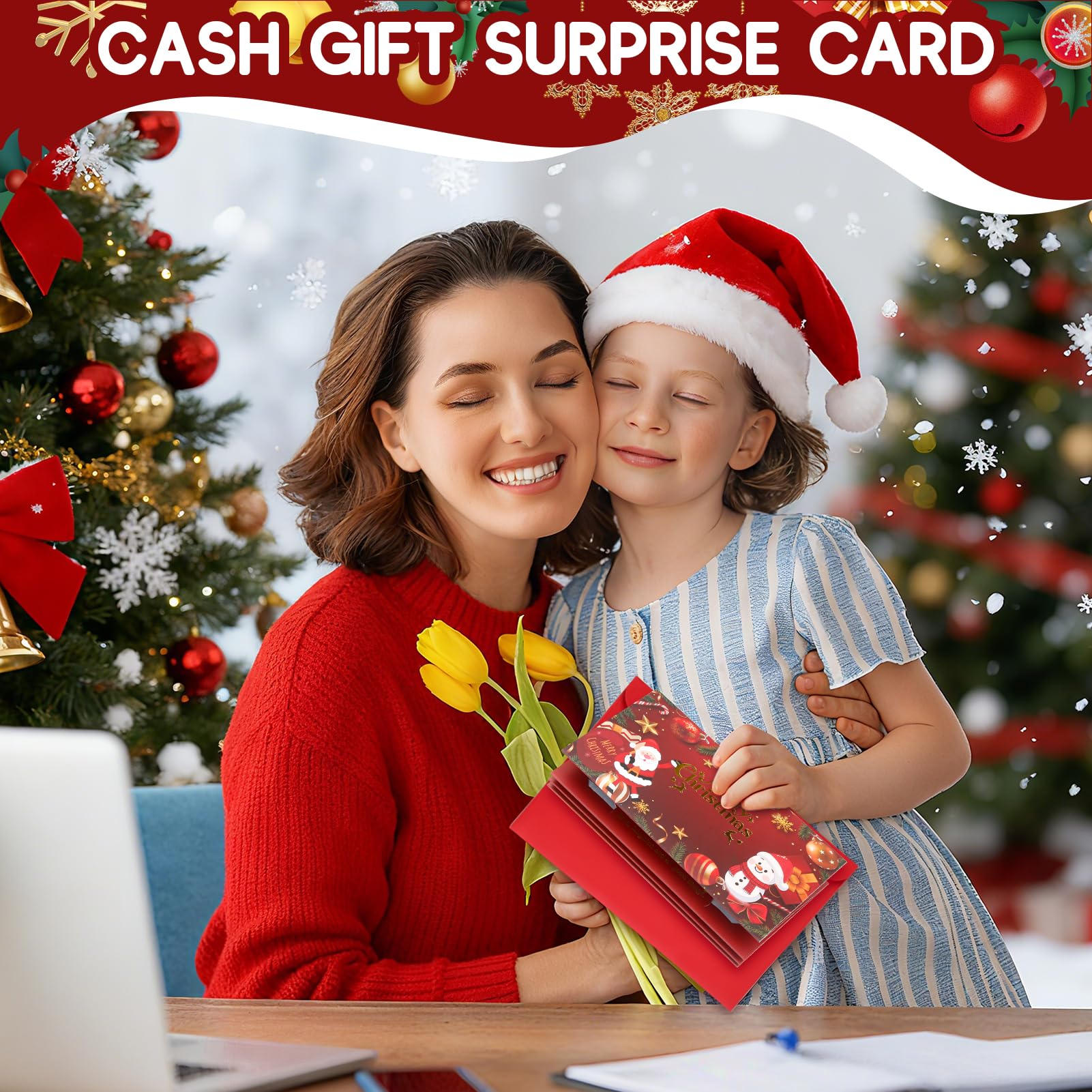 2pcs Weihnachtsgeldhalter für Bargeld, Faltbare 6 Steckplätze Diy Weihnachts-Geld-Oder Geschenkkartenhalter, Weihnachtsüberraschung Christmas Cash Gift Envelope für Eltern Familie Freunde