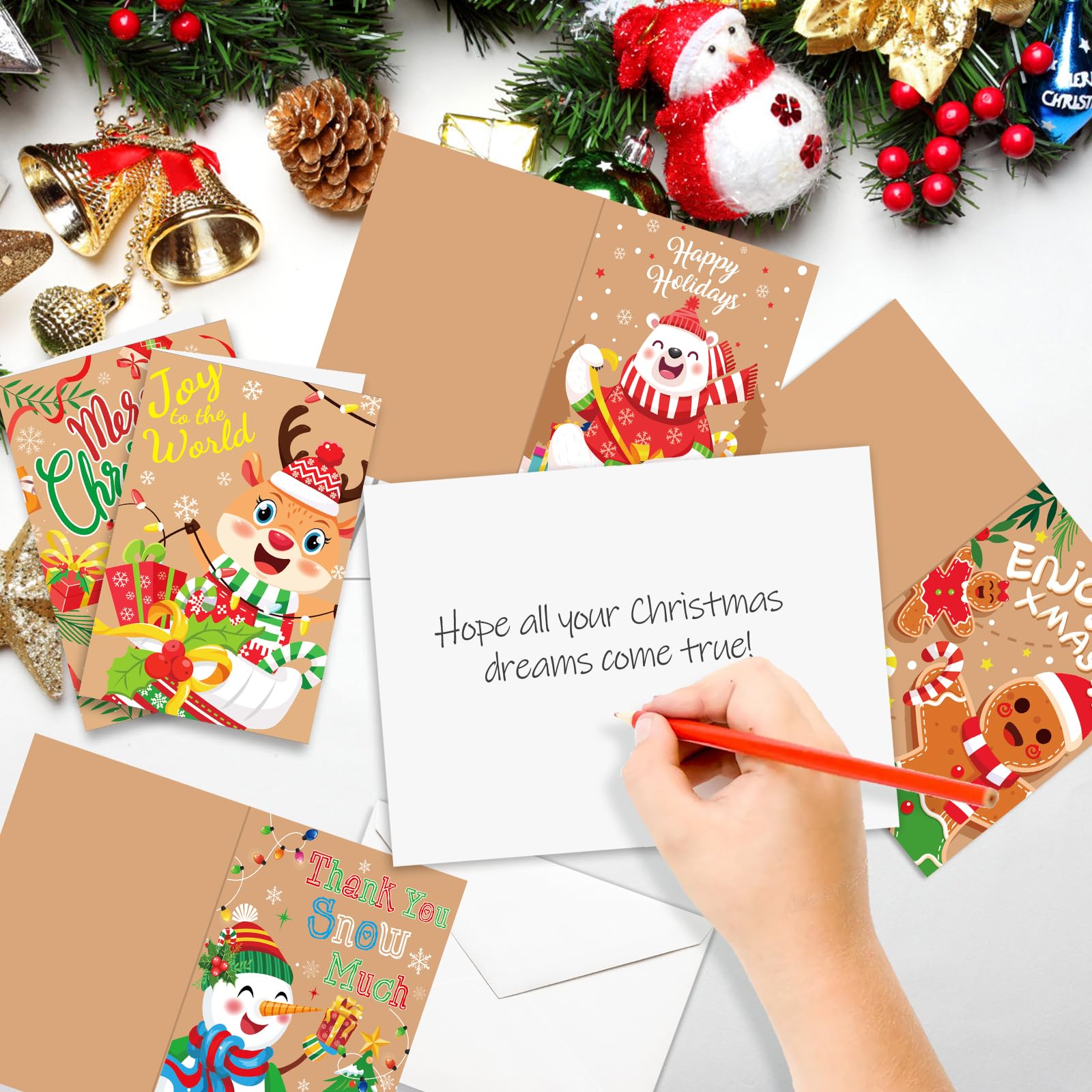 Lot De 24 Papiers à Lettres Et Enveloppes De Noël Vintage | Avec Autocollants | Style Kraft Rétro