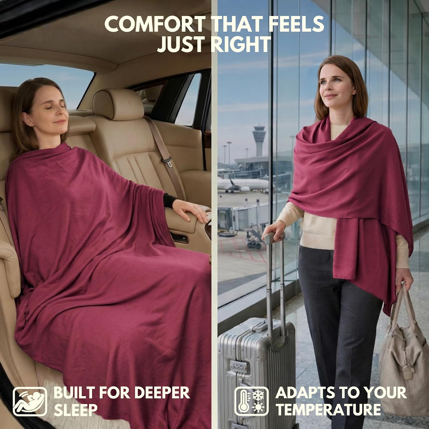 16-in-1 Compact Travel Blanket with Bag – Reversible, Ultra Soft Bamboo Airplane Blanket with Hidden Pocket – Packable for Flights & Travel Essentials (Semi-Weighted, Double Layer) image 5