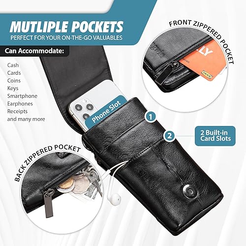 Miniatura 3 de Hengwin Funda de cuero genuino para teléfono celular para iPhone 15 Pro Max 14 Pro Max 13 Pro Max 12 Pro Max Samsung Galaxy A15 A54 S24 Ultra S23