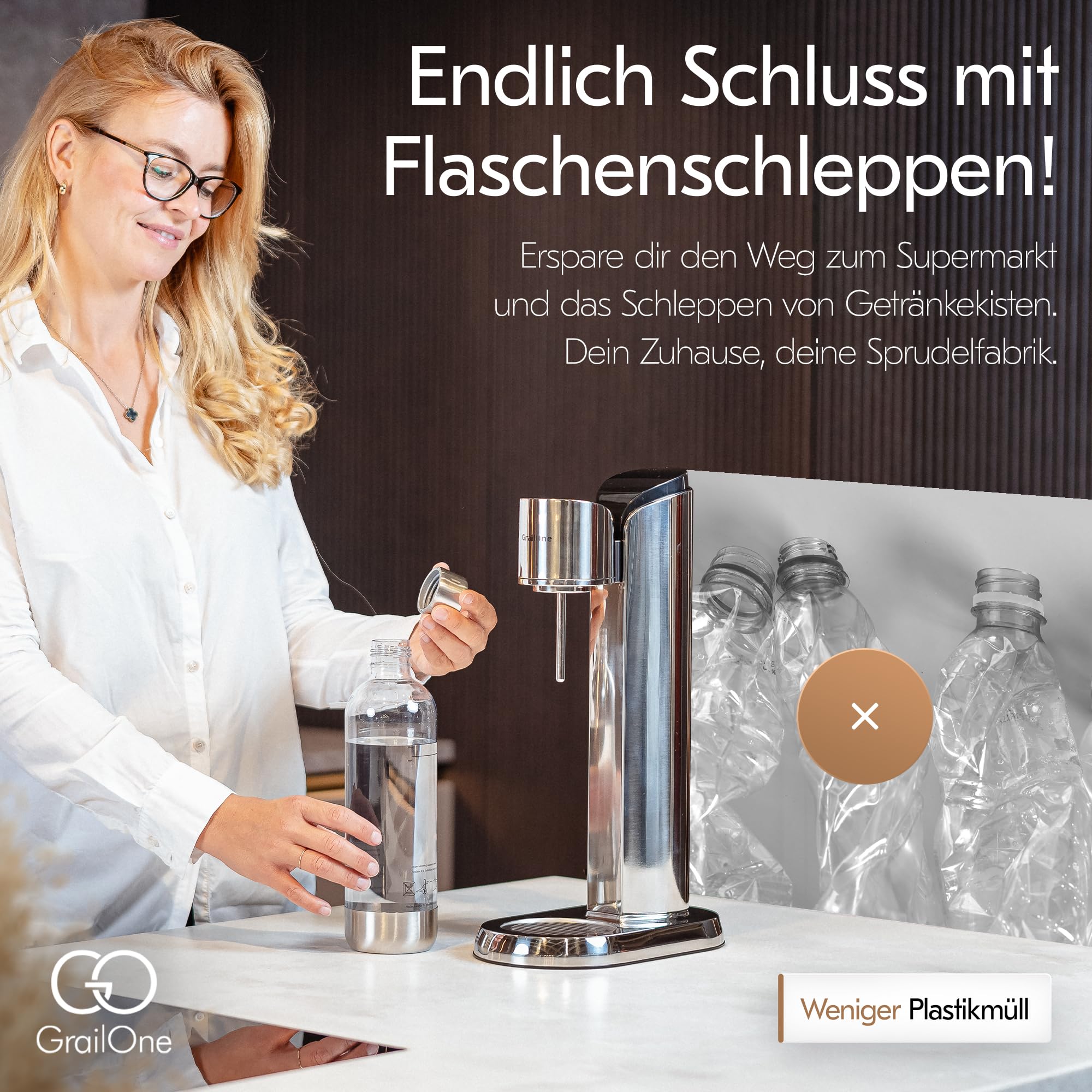 Wassersprudler Edelstahl [inkl 2 PET Flaschen ] – soda stream kohlensäure Maker–Sprudelwasser Maschine – Wasser Sprudler für Sodastream CO2 Zylinder für my soda streaming und streamautomat