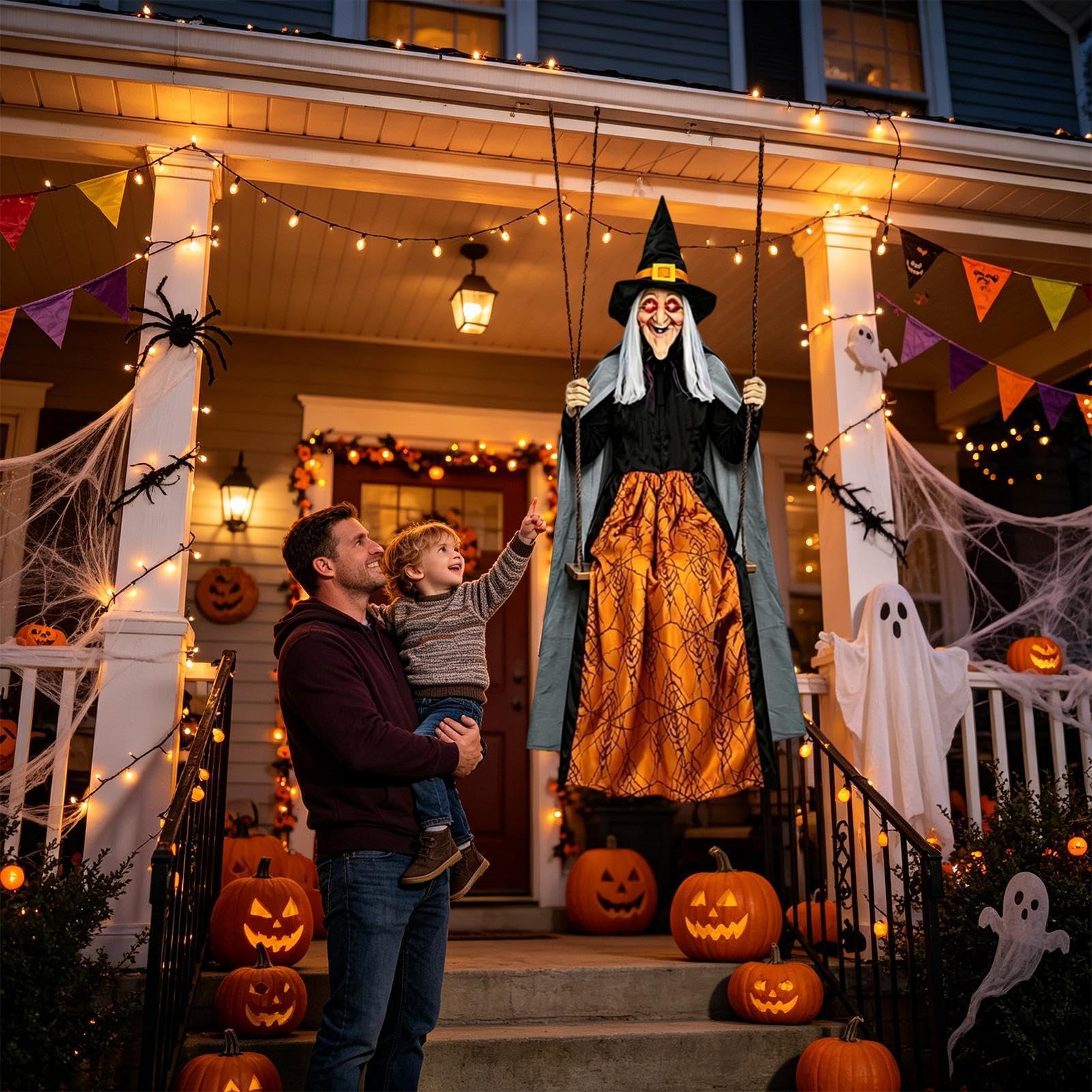 Schwingende Hexe 1,8 Meter Lebensgroße Außenfigur | Halloween-Dekorationen Für Draußen Für Garten Rasenfläche Hof Kamin Kaminmantel Wohnbereich Party und