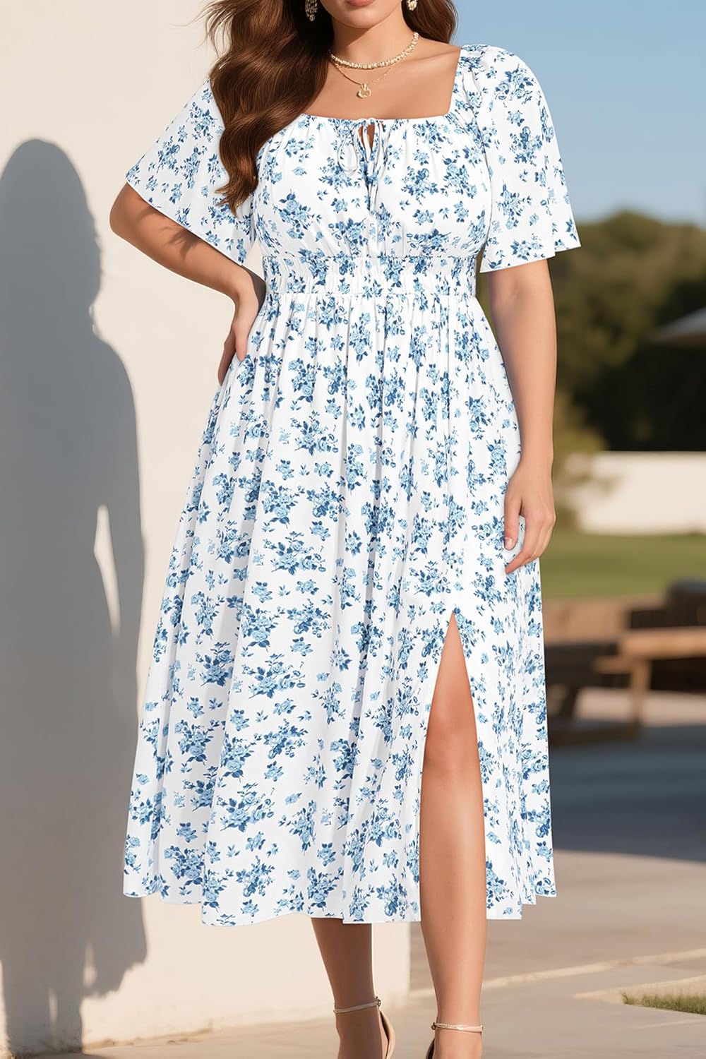 Plus Size Summer Dress 2025 - Milkmaid Sundress Boho Floral Casual Beach Wedding Midi Dresses - Image 3