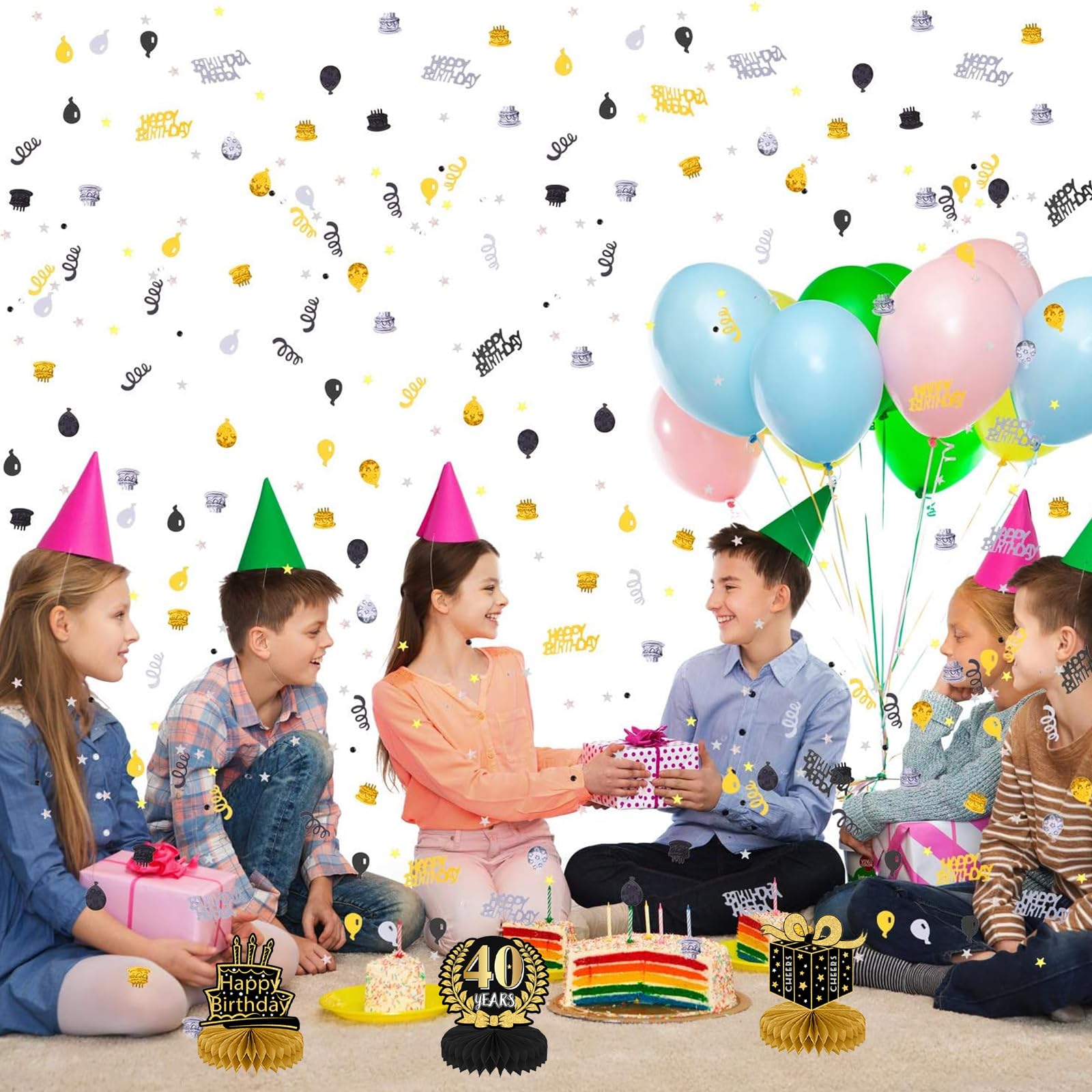 Centrotavola 40° Compleanno Nido D'Ape - Decorazioni Oro E Nero, 10 Pezzi Per Feste - Foto 2