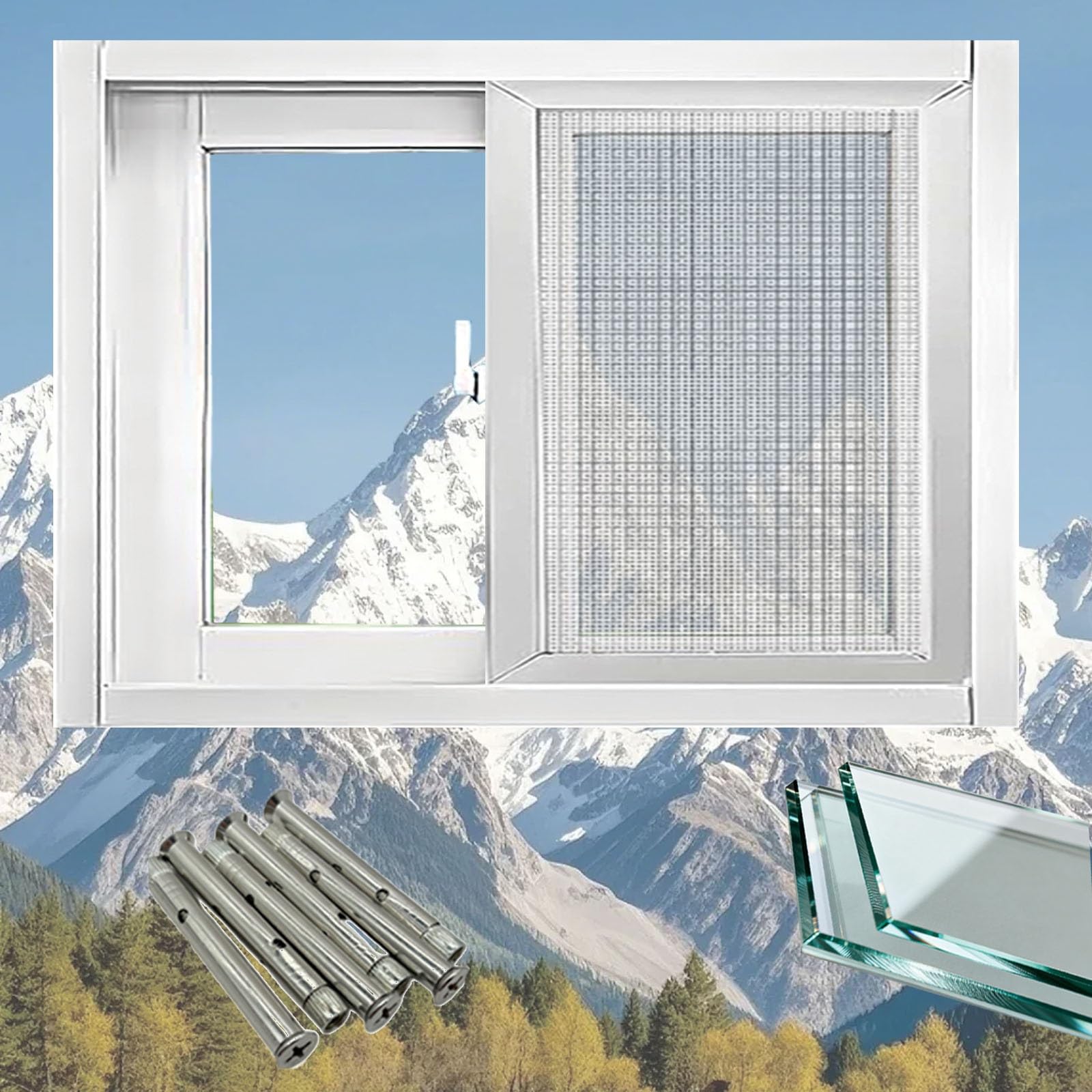 Aluminiowe poziome okno zastępcze do domu, piwnicy, kurczaka, stodoły, łazienki, przesuwne okno 84 x 38 cm, białe i energooszczędne