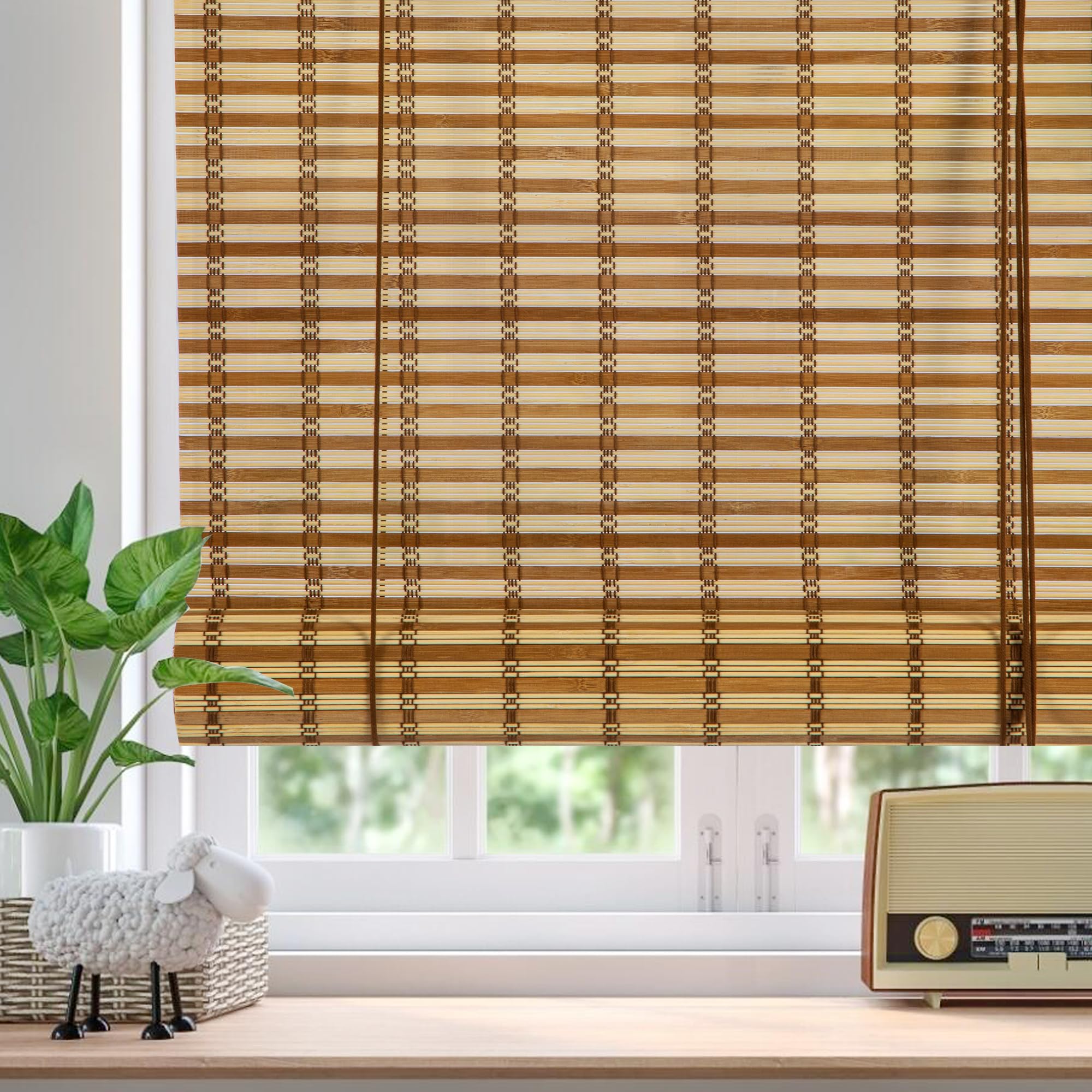 Store Occultant,Store Bambou Intérieur,Protection Solaire Protection visuelle Store à enroulement à tirage latéral pour Fenêtres et Portes,90x220CM