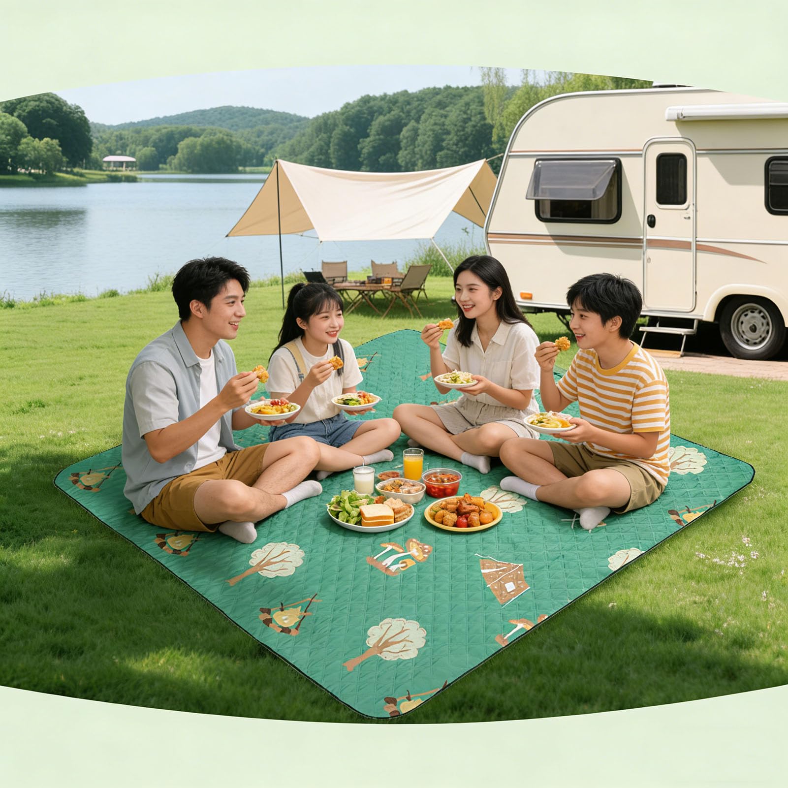 Coperta Picnic Impermeabile, Pieghevole e Portatile, Coperta da Campeggio, Tappeto Spiaggia Antisabbia Grande per Campeggio/BBQ/Viaggi,Lemon,200×200cm