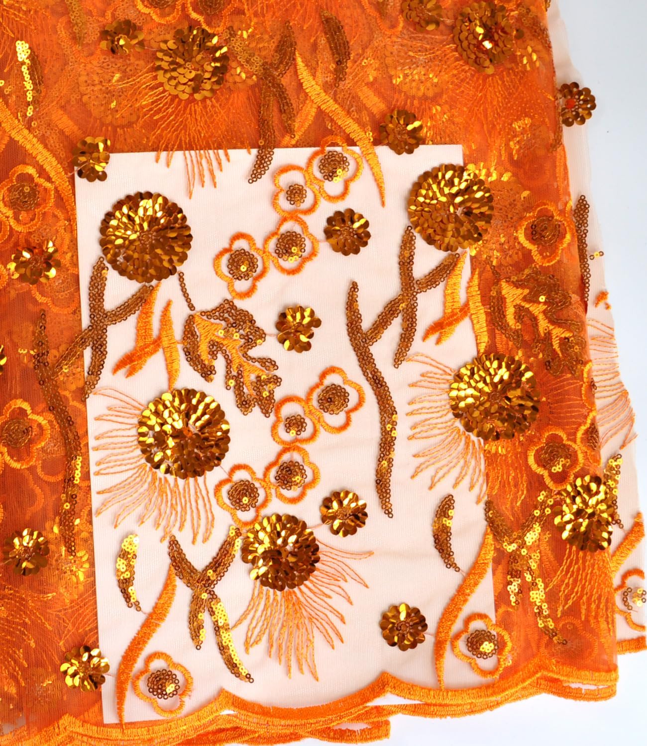 SanVera17 African Fabric 3D Sequins Net Fabrics Nigerian Embroidered Lace Fabric for Party Dress (Burning Orange) 5 Yards
