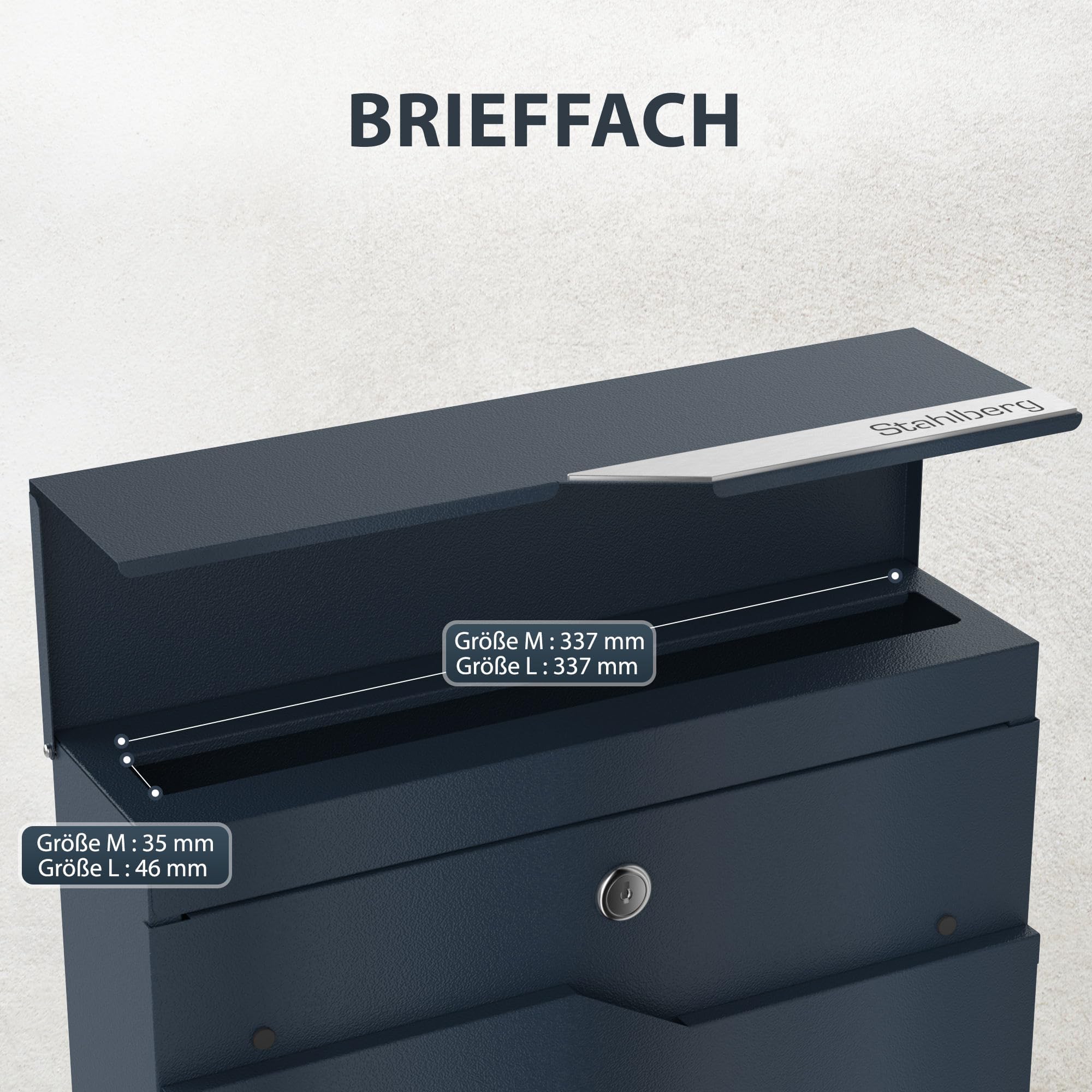 Buzón con Compartimento para periódicos en Antracita RAL 7016 – Buzón de Correo Personalizado de Acero Inoxidable Placa para Nombre de Calle – Buzón de Pared con candado y