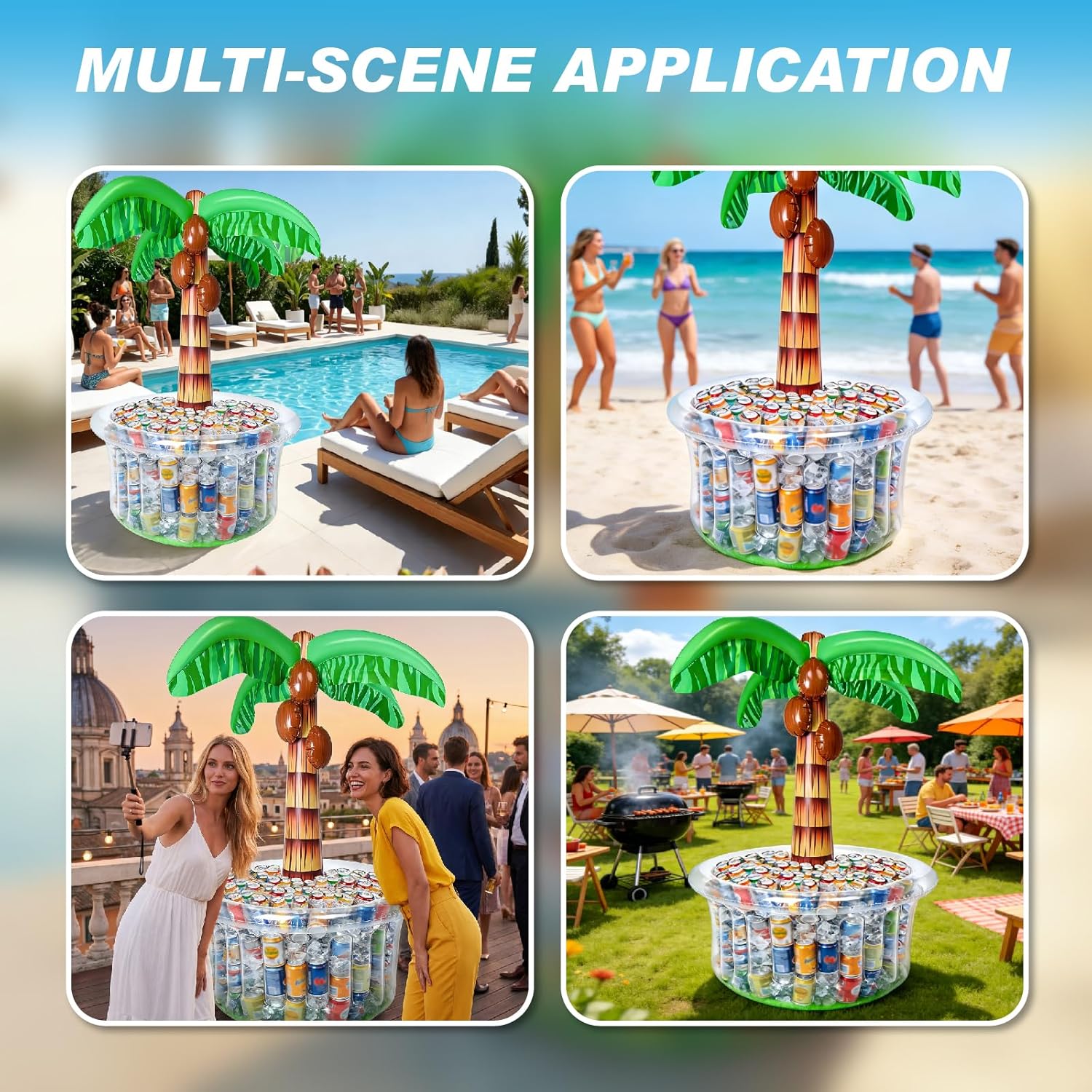 Inflatable Palm Tree Cooler 60" Inflatable Pool Party Bar Inflatable Serving Bars Cooler Bar Ice Buffet Serving Trays Keep Food Drinks Salad Cool Party Decorations for BBQ Picnic Beach