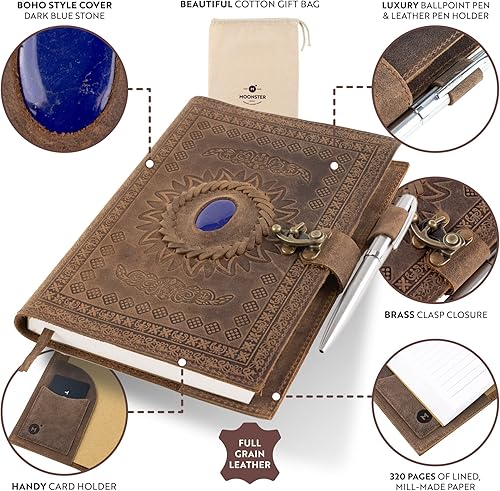 Miniatura 3 de Moonster Diario de cuero para mujer recargable  Diario espiritual para meditación, yoga, cuaderno bohemio, diario encuadernado en cuero de cristal