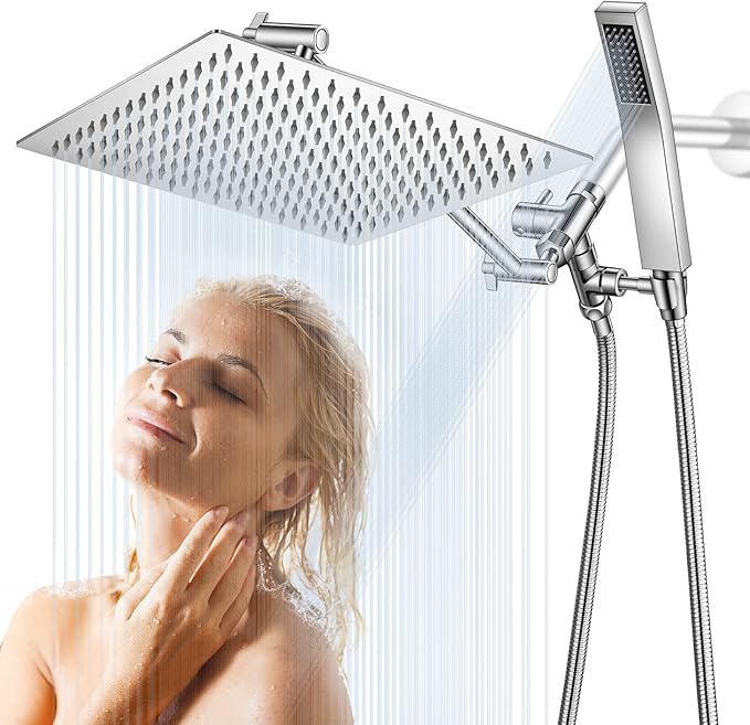 Shower Head NERDON Dual Square Shower Head 12" Shower Head Combo Rainfall Shower Head with