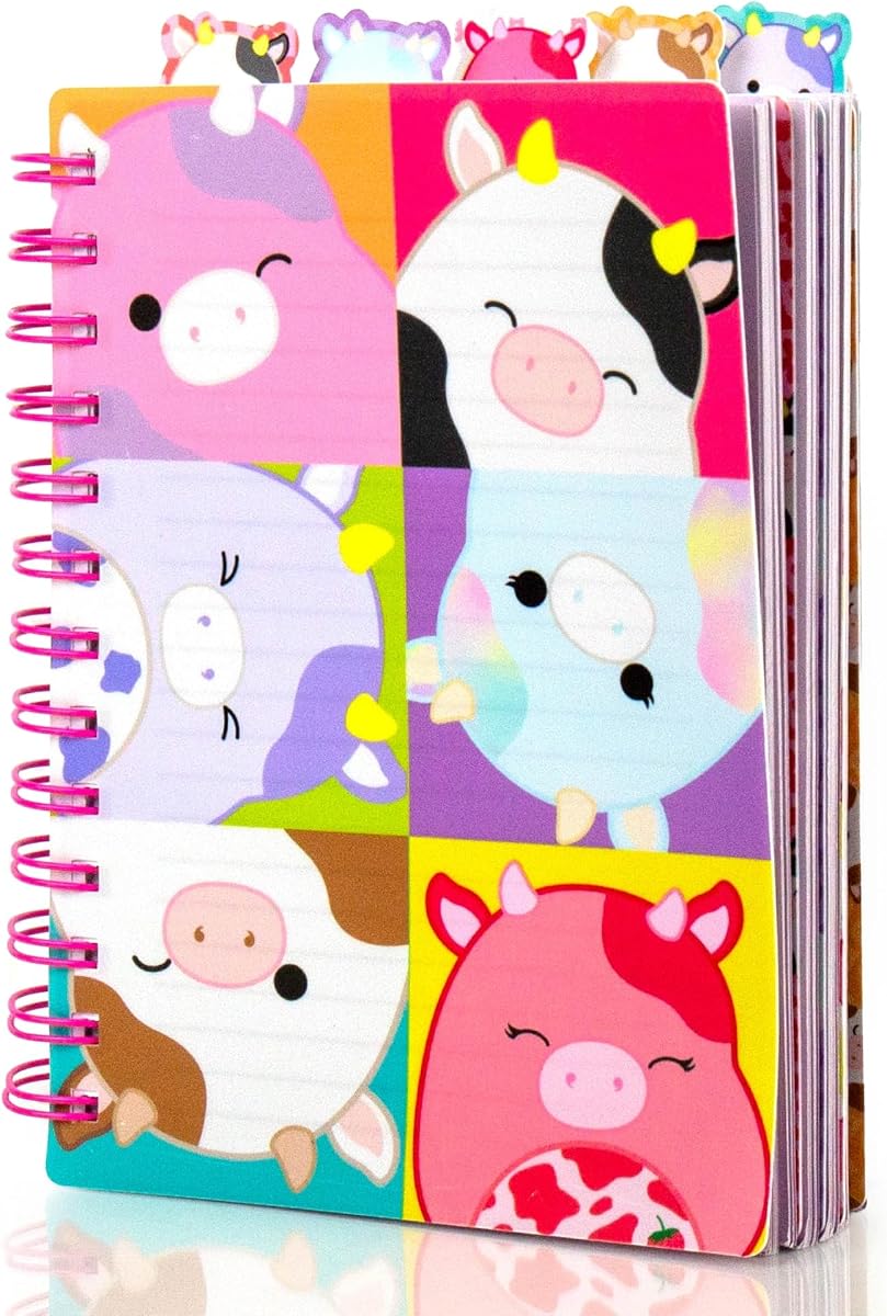 Original Squishmallows Tab Journal, 5 Tabs, Spiral Bound, Journals for Teens, Squishmallows Birthday Gift, Kids Journaling Kit, Stationery Set for Girls, Sketch Journal, Diary