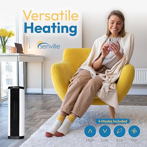 Miniatura 2 de Torre calefactora de cerámica Senville con control remoto de 90W1500W, termostato digital, protección contra sobrecalentamiento