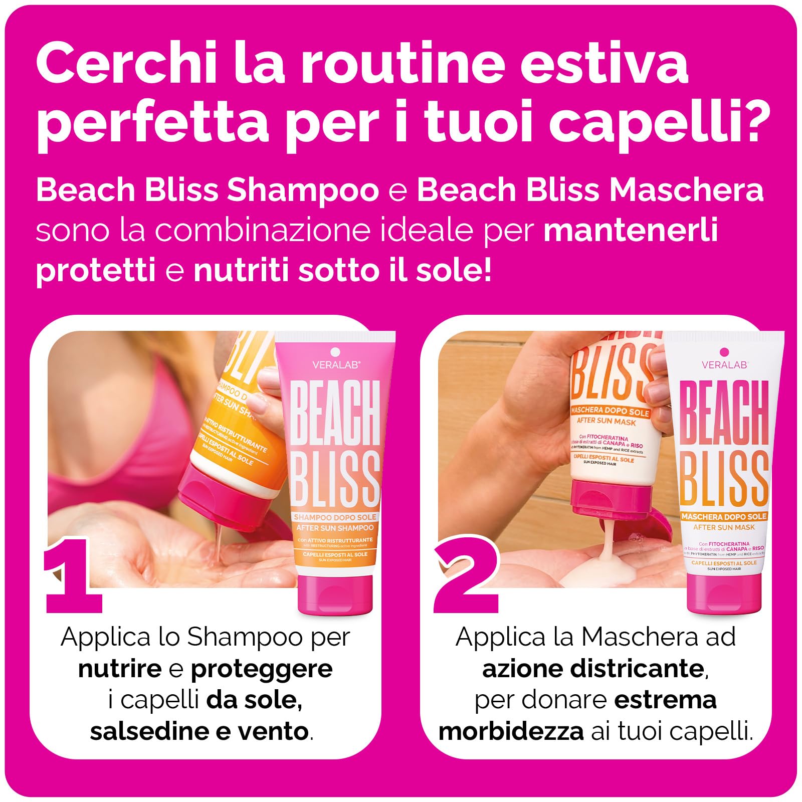 Veralab Kit Beach Bliss, Shampoo Doposole Protettivo + Maschera Doposole Nutriente e Districante + Pochette