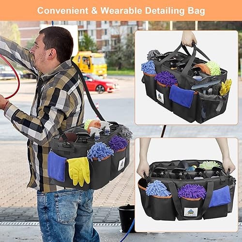 Miniatura 4 de WDG Organizador de limpieza de bolsas de detalles, 2 unidades, con asa y pulidora, bolsa grande para el cuidado del automóvil, bolsa de transporte