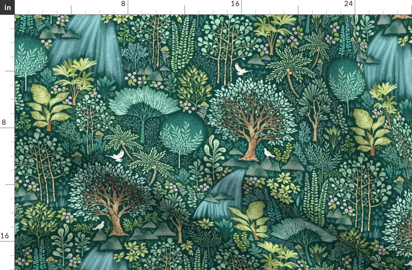 Spoonflower Fabric - Forest Paradise Woodland Nature Wildlife Lush Botanical Green Flora Printed on Organic Cotton Sateen Fabric by The Yard - Sewing Quilting Apparel Home Decor