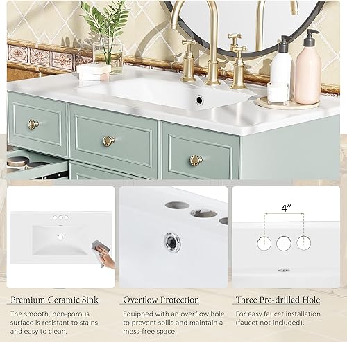 Miniatura 3 de LUMISOL Tocador de baño de 36 pulgadas con parte superior del fregadero, gabinete de lavabo de baño de madera maciza con 3 cajones y 1 puerta,