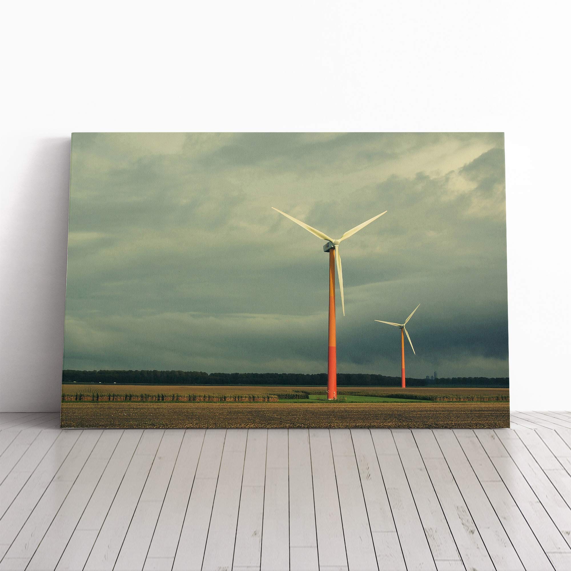 Landscape Windmill (5) Canvas Print | Gallery Wrapped 30mm Frame Wall Art | 24x16 inches | Ready to Hang | Modern Landscape Picture | Living Room Bedroom Lounge Office