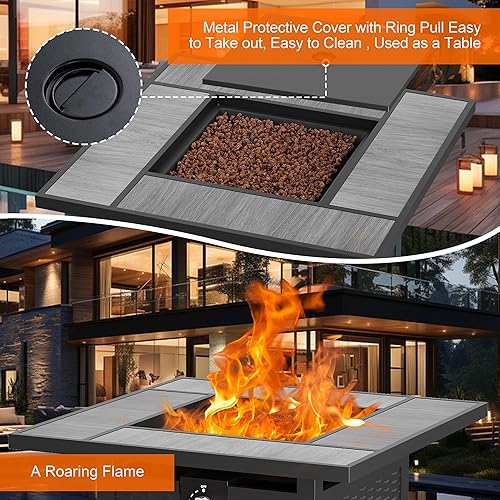 Miniatura 7 de Walsunny - Mesa para fogata de gas propano para exteriores de 30 pulgadas, 50,000 BTU con tapa, protector de viento de vidrio, cubierta impermeable,