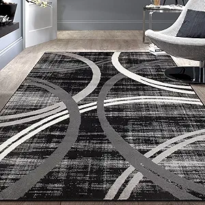 Rugshop Modern Wavy Circles Design Area Rug 6'6" x 9' Black