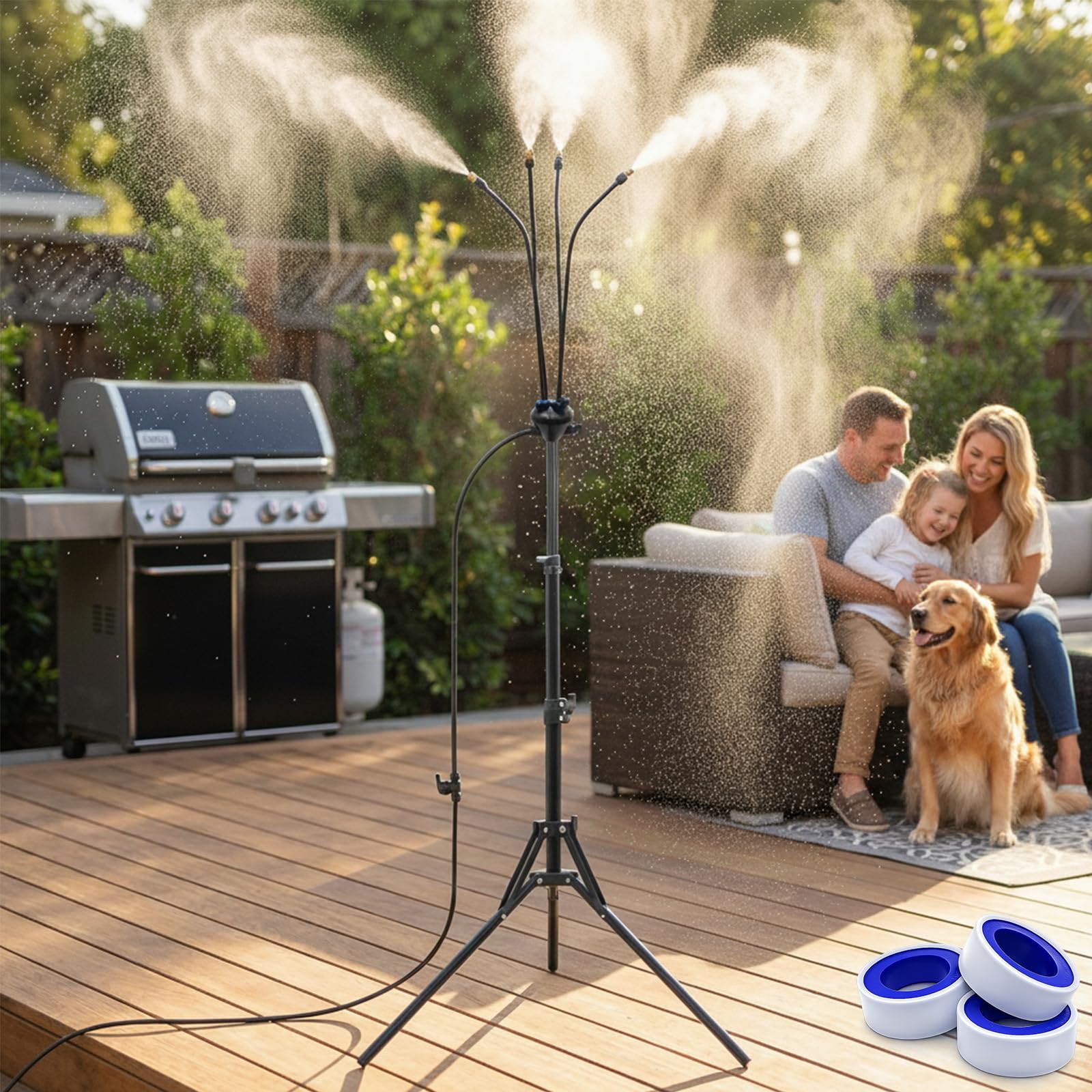 Adjustable Outdoor Misting Cooling System, 26FT Standing Misters for Outside Patio, Portable Water Mister & Cooling Mist Maker for Garden, Backyard BBQ, Pool and Pet Cooling (1 PCS)