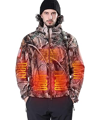 DEWBU Heated Jacket for Men with 12V Battery Pack Winter Outdoor Soft Shell Electric Heating Coat