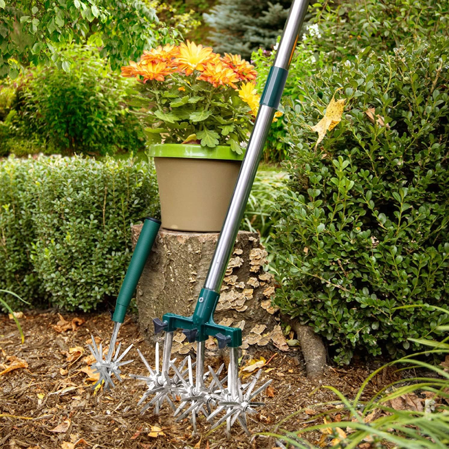 Altdorff Rotary Cultivator Set, 25"-63" Adjustable Gardening Rotary Tiller and Hand-Held Garden Cultivator swith Aluminum Detachable Tines, Reseeding Grass or Soil Mixing : Patio, Lawn & Garden