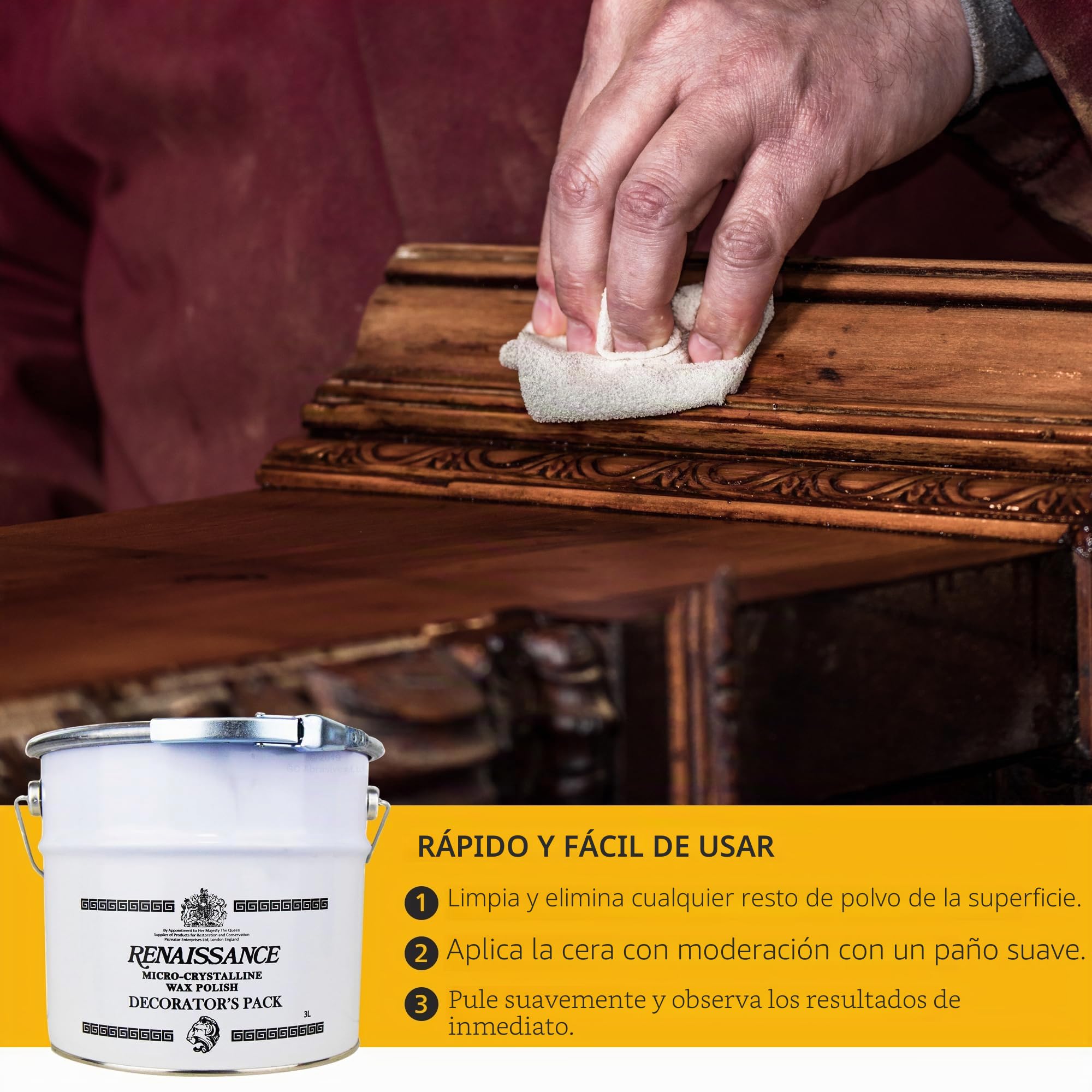 RENAISSANCE Cera y abrillantador de Madera renacentista, 3 litros, Cera Transparente para Muebles, Madera de Roble y restauración Antigua, Cuidado y restauración de la Madera