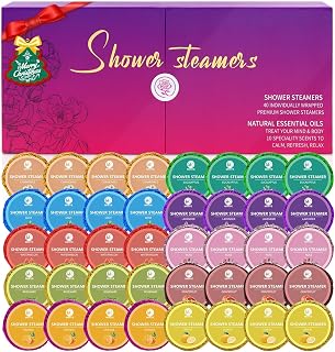 40 PCS Shower Steamers Aromatherapy for Women or Men, 10 Scent Shower Bomb Organic with Natural Essential Oil Relaxation, White Elephant Gifts Birthday Christmas Stocking Stuffers for Her Him