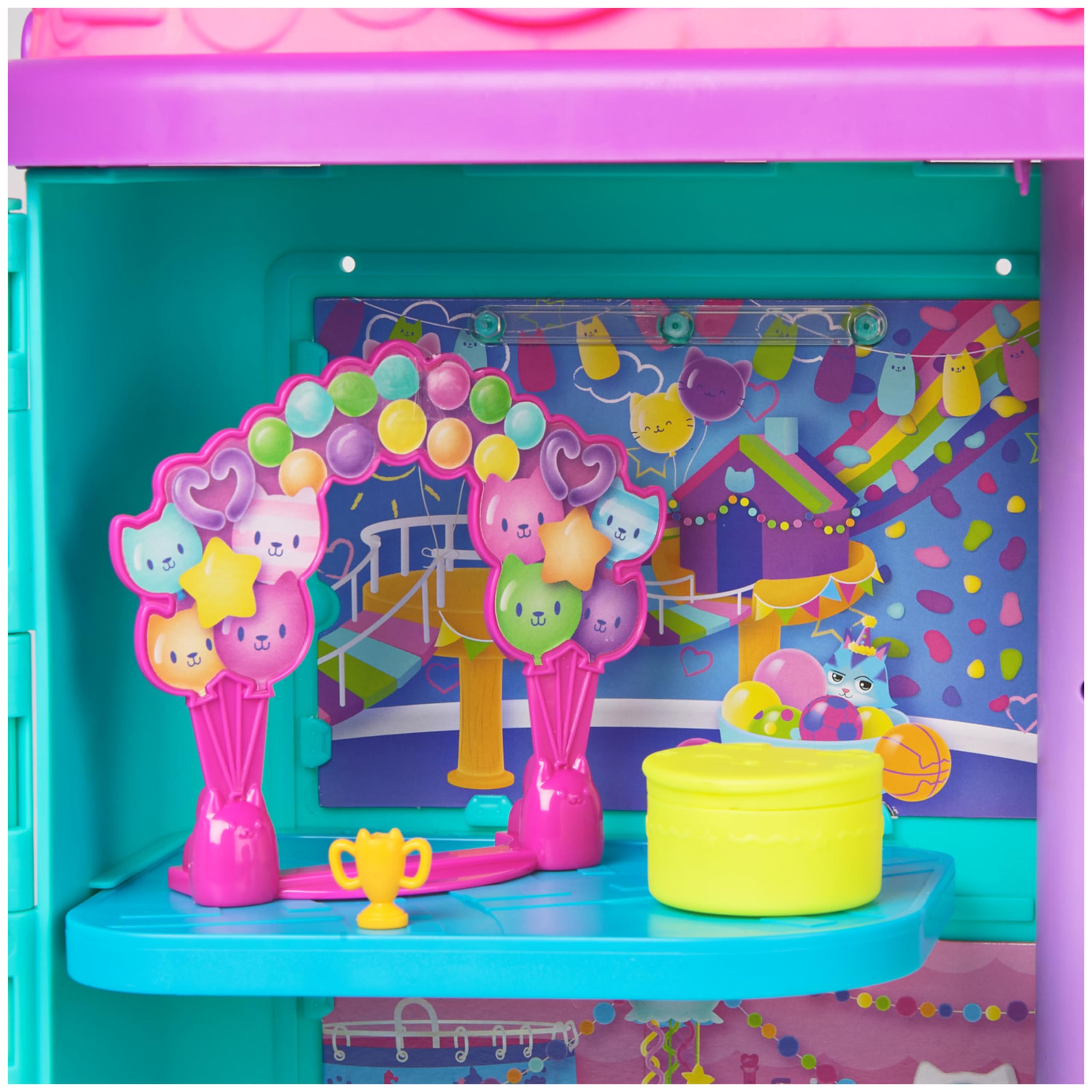 LA CASA DE MUÑECAS DE GABBY - CASA FESTIVA CON SONIDOS, FIGURA GABBY'S DOLLHOUSE, 10 ACCESORIOS ARCOIRIS Y 2 CAJAS SORPRESA - 6071380 - Juguetes Niñas 3 Años + Regalo Niña 3 años +