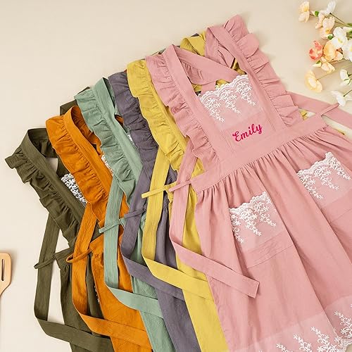 Miniatura 7 de Delantal vintage para mujer con bolsillos, delantales de chef personalizados con nombre para cocina, cocción, hornear, jardinería