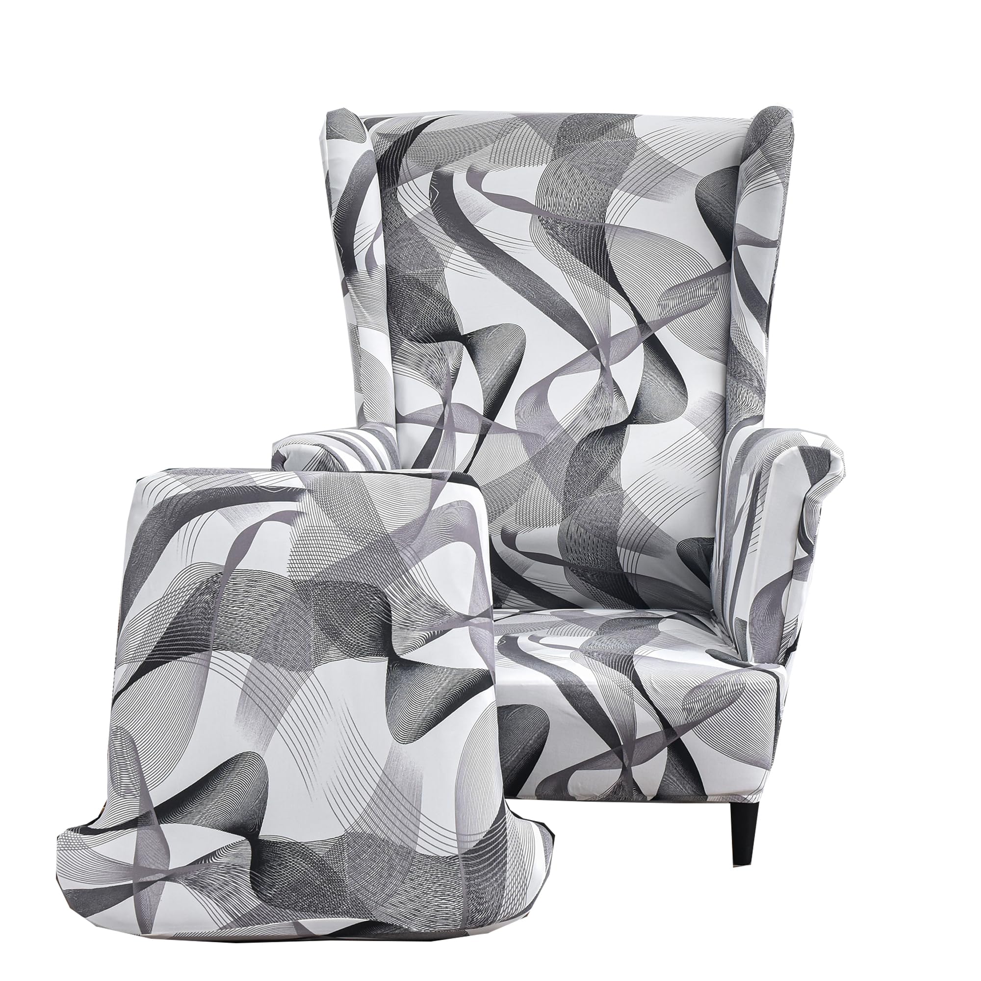 CRFATOP Printed Wing Chair Slipcovers 2 Piece Stretch Wingback Chair Cover Spandex Fabric Wingback Armchair Covers with Elastic Bottom for Living Room