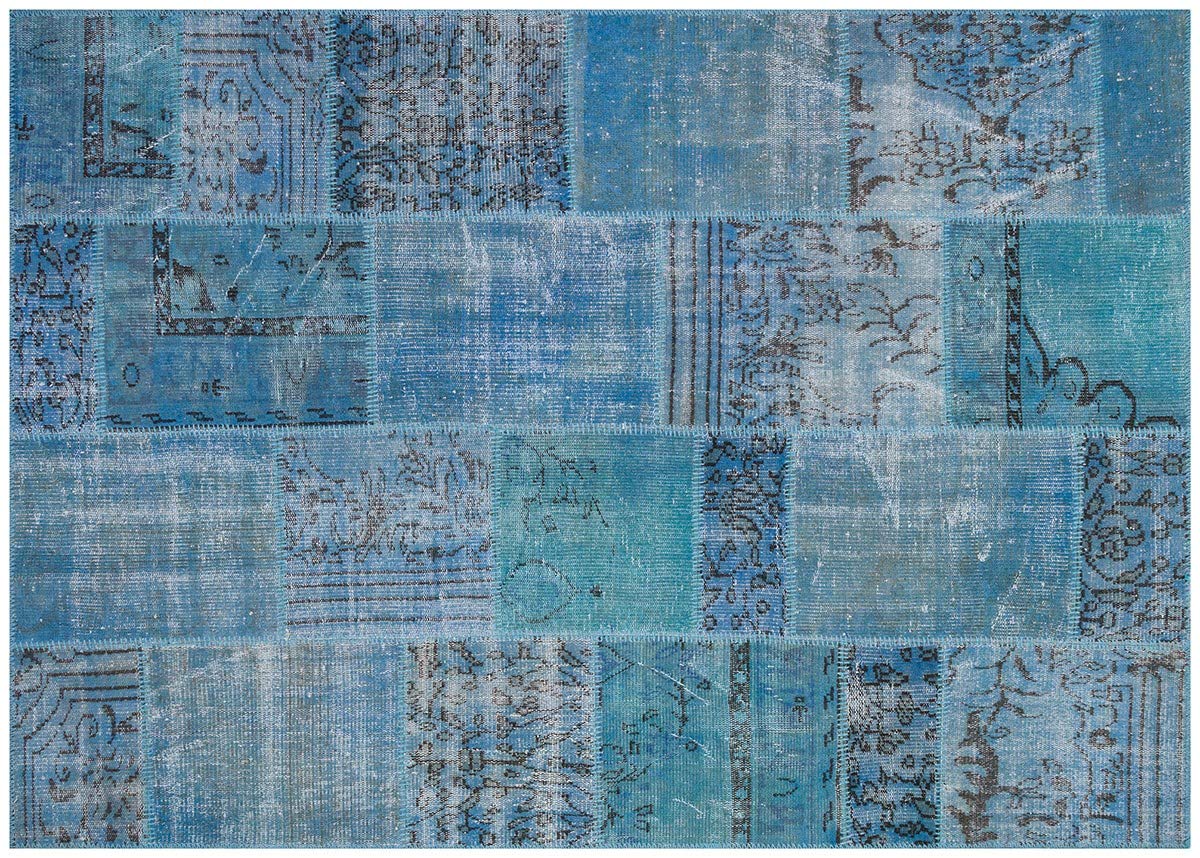 Tapis patchwork turc ALLMODE fait main en laine bleu clair 170x240