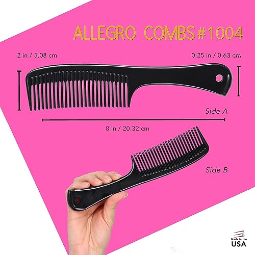 Miniatura 2 de Allegro Comb 1004 Peines desenredantes de dientes anchos para mujeres, estilistas, peine de pelo rizado para hombre, 2 piezas (negro)