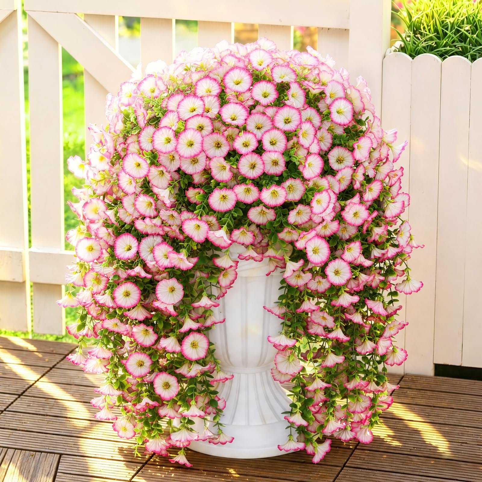 4Pcs Artificial Hanging Flowers Outdoor, Fake Trailing Plants Morning Glory Decoration UV-Resistant for Hanging Baskets - Spring Decor Garden Porch Wedding , Drooping Design for Pots & Patio (Pink)