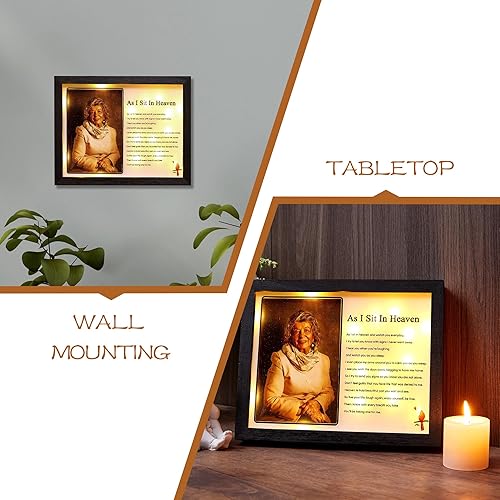 Miniatura 8 de WOODEXPE Caja de sombra conmemorativa LED para regalo de condolencias, marco de fotos conmemorativo para la pérdida de un ser querido, fotos de 4 x