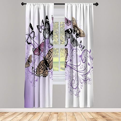 Miniatura 46 de Ambesonne Cortinas de ventana de lunares, círculos repetidos clásicos a la antigua, formas redondas, ilustración retro, juego de 2 paneles Rosa